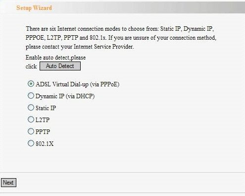 Tenda Setup Wizard Type of Connection